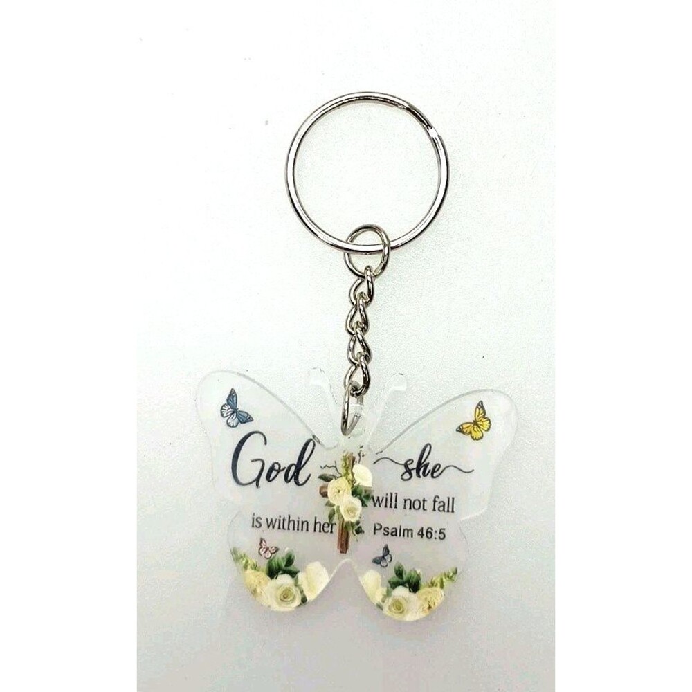 Christian Butterfly Keychain Psalm 46:5 Scripture Gift God Is Within Her